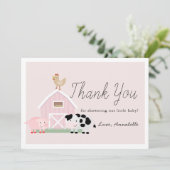 Landdieren Barnyard Pink Baby shower Dank u wel Kaart (Staand voorkant)
