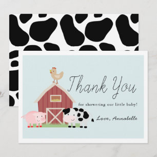 Landdieren Barnyard Pink Baby shower Dank u wel Kaart