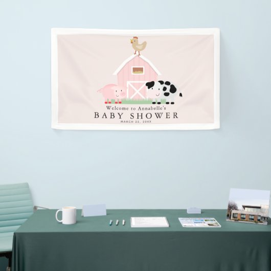 Landdieren Barnyard Pink Baby shower Welkomstwoord Spandoek (Beurs)