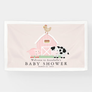 Landdieren Barnyard Pink Baby shower Welkomstwoord Spandoek