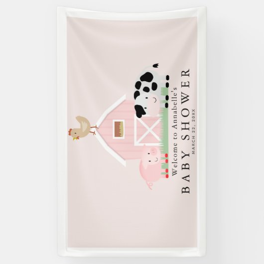 Landdieren Barnyard Pink Baby shower Welkomstwoord Spandoek (Verticaal)