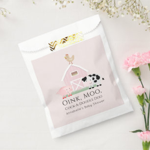 Landdieren Barnyard Pink Girl Baby shower Bedankzakje