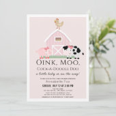 Landdieren Barnyard Pink Girl Baby shower Kaart (Staand voorkant)