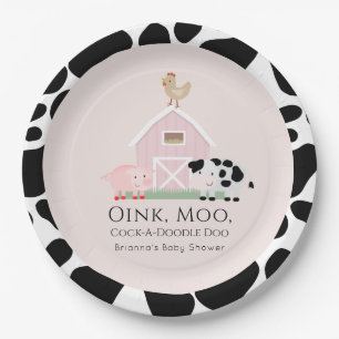 Landdieren Barnyard Pink Girl Baby shower Papieren Bordje