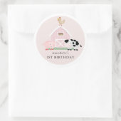 Landdieren Barnyard Pink Girl Birthday Ronde Sticker (Tas)