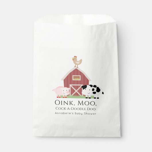Landdieren Barnyard White Baby shower Favor Bag Bedankzakje (Voorkant)