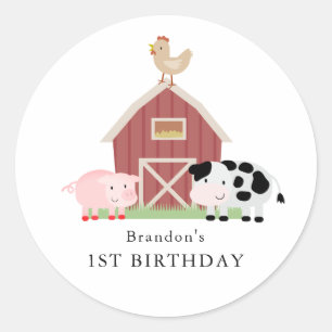 Landdieren Barnyard White Birthday Ronde Sticker