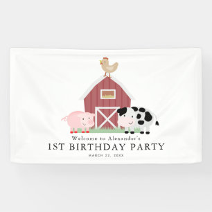 Landdieren Barnyard White Birthday Welkom Spandoek