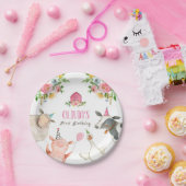 Landdieren Barnyard Zoo Party Girl Pink Birthday Papieren Bordje (Feest)
