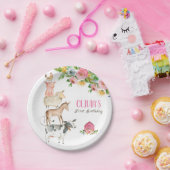 Landdieren Barnyard Zoo Party Girl Pink Birthday Papieren Bordje (Feest)