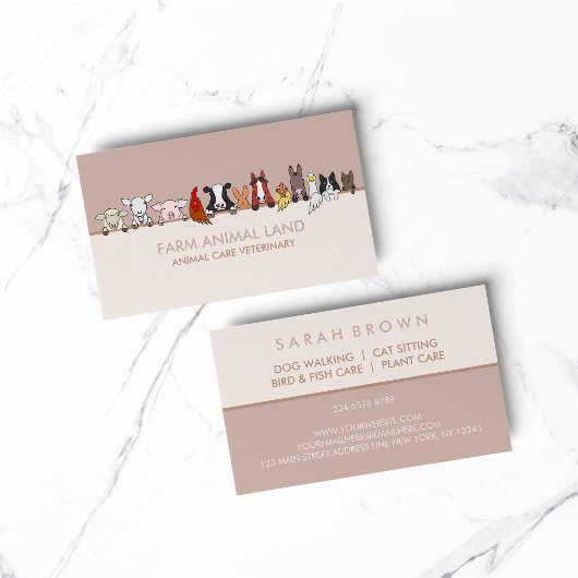 Landdieren die naar de aangepaste tekst kijken visitekaartje