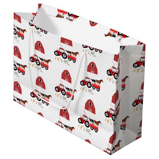 Landdieren en het Barnyard-patroon van Red Tractor Groot Cadeauzakje (Voorkant Gekanteld)