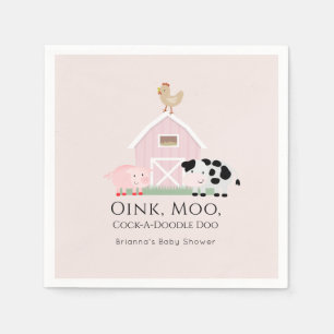 Landdieren in de barntuin Girl Pink Baby shower Pa Servet