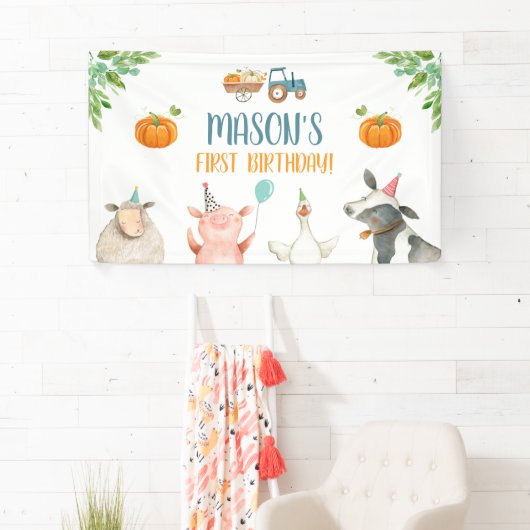 Landdieren pompoen Birthday Barnyard Backdrop Spandoek (Insitu)