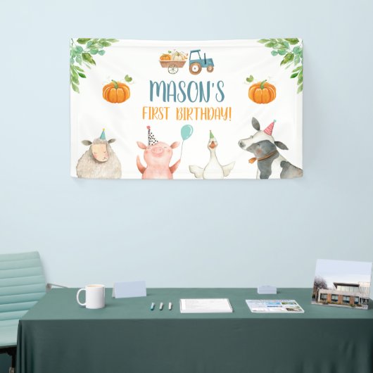 Landdieren pompoen Birthday Barnyard Backdrop Spandoek (Beurs)
