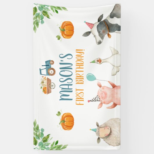 Landdieren pompoen Birthday Barnyard Backdrop Spandoek (Verticaal)