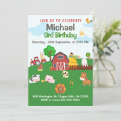 Landdieren Red Gingham Barnyard Birthday Invitat Kaart (Staand voorkant)