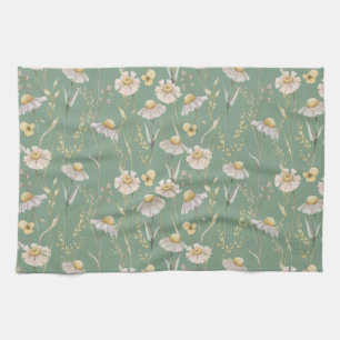 Landdruk voor weide-huisland op groen theedoek