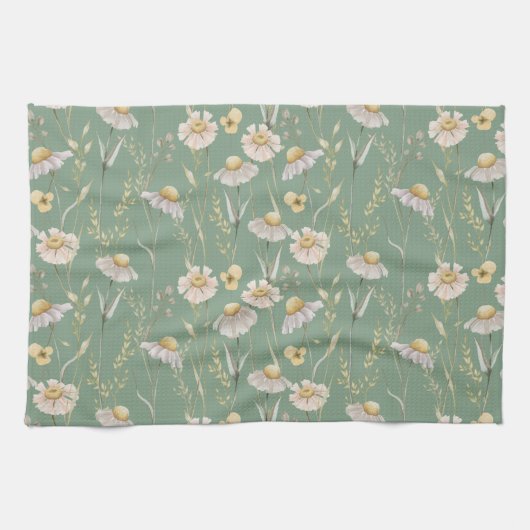 Landdruk voor weide-huisland op groen theedoek (Horizontaal)