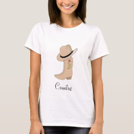 Landelijk beige hoed en laarzen met bloem t-shirt