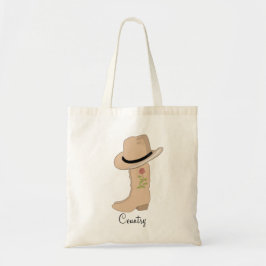 Landelijk beige hoed en laarzen met bloem tote bag