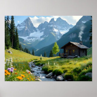 Landelijk berghut landschap wildernis blokhut poster