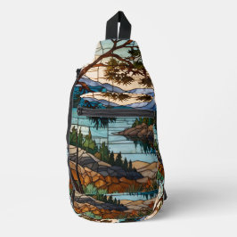 Landelijk berglandschap gebrandschilderd glas sling bag