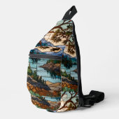 Landelijk berglandschap gebrandschilderd glas sling bag (Rechterhoek)
