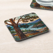 Landelijk berglandschap glas-in-lood bier onderzetter (Linkerzijde)