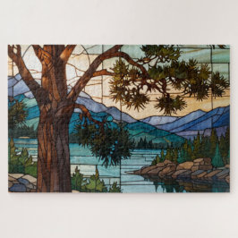 Landelijk berglandschap glas-in-lood  legpuzzel