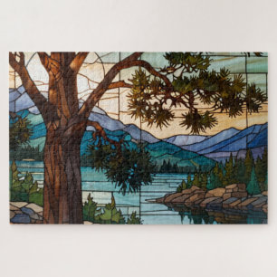 Landelijk berglandschap glas-in-lood  legpuzzel