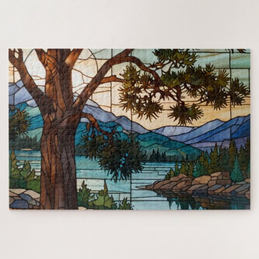 Landelijk berglandschap glas-in-lood  legpuzzel (Horizontaal)