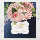 Landelijk Blauw Roze Rozen Marine Goud DANK JEWEL Wijn Etiket (Enkel label)