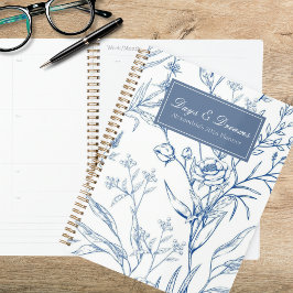 Landelijk Blauw & Wit Bloemmotief Planner