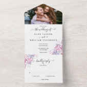 Landelijk bloemenschrift Monogram Foto Bruiloft All In One Uitnodiging (Binnen)