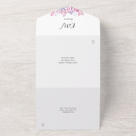 Landelijk Bloemig Schrift Monogram Foto Bruiloft All In One Uitnodiging (Buitenkant)