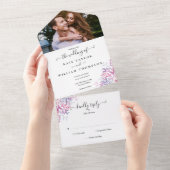 Landelijk Bloemig Schrift Monogram Foto Bruiloft All In One Uitnodiging (Afscheurbaar)