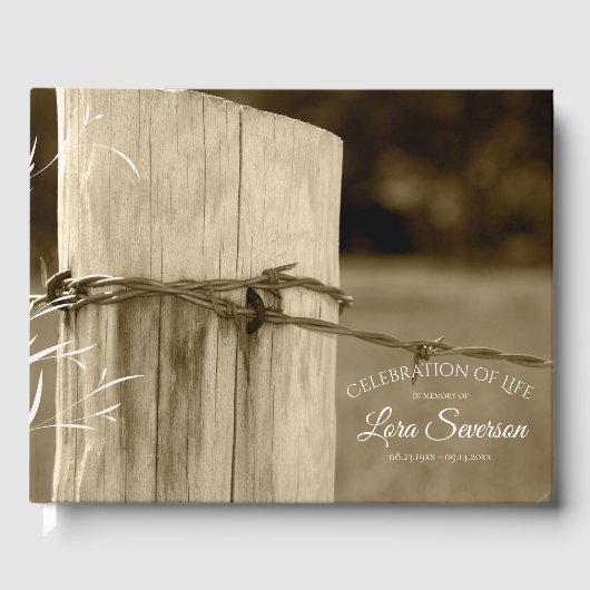 Landelijk Boerderij Fence Post Celebration of Life Gastenboek (Voorkant)