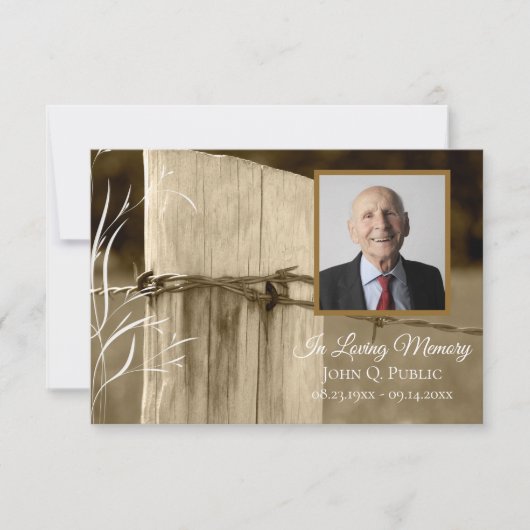 Landelijk Boerderij hek Post begrafenis Memorial S Bedankkaart (Voorkant)