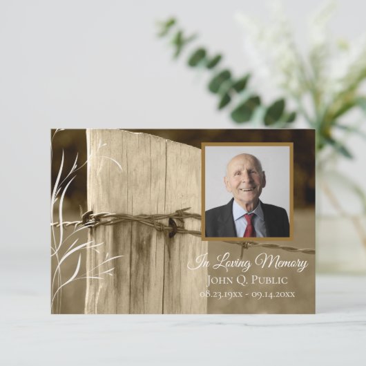 Landelijk Boerderij hek Post begrafenis Memorial S Bedankkaart (Staand voorkant)