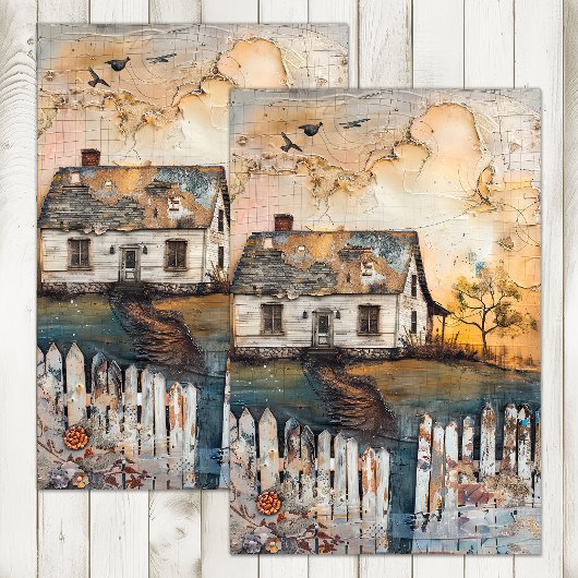 LANDELIJK BOERENHUIS MENGTECHNIEK KUNST DECOUPAGE TISSUEPAPIER