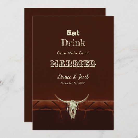 Landelijk Eet Drink Getrouwd Trouw Bull Skull Aankondiging (Voorkant / Achterkant)