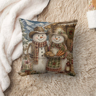 Landelijk en Western Cowboy Sneeuwmannen Kerstmis  Kussen