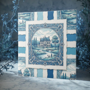 Landelijk Frans Toile De Jouy Vintage Rustiek Blau Tegeltje