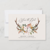 Landelijk gebladerte, bloemen- en hertenhuwelijk save the date (Voorkant)