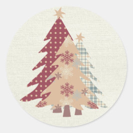 Landelijk geruit, Stippen, Sneeuw Kerstbomen Ronde Sticker