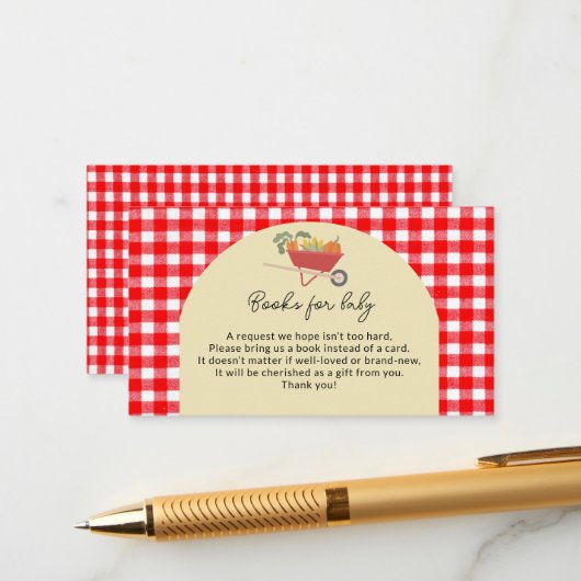 Landelijk geteeld Red Gingham Baby shower Informatiekaartje (Voorkant / Achterkant in situ)