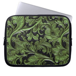 Landelijk groen gedecoreerd leer laptop sleeve