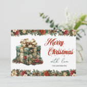Landelijk groene en gouden elegante kerstcadeau feestdagenkaart (Staand voorkant)