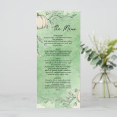 Landelijk groene herfstpompoen trouwmenu menu (Staand voorkant)